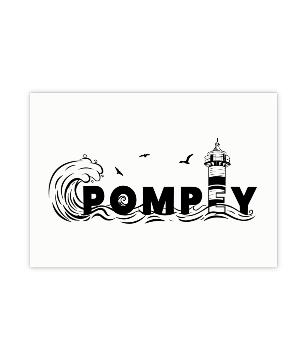 Pompey Wall Print B&W Unframed